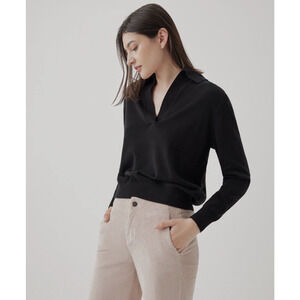 Pact Classic‎ Polo Sweater Women Large Black Organic Cotton Preppy Minimalist